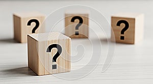 Question mark blocks wooden cubes uncertainty confusion problem solving decision making choice answer solution knowledge informati