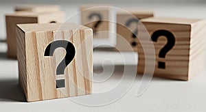 Question mark blocks wooden cubes uncertainty confusion problem solving decision making choice answer solution knowledge learning