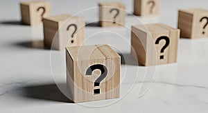 Question mark blocks wooden cubes uncertainty confusion problem solving decision making choice answer solution knowledge learning