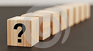 Question mark blocks wooden cubes uncertainty problem solving decision making choice answer solution knowledge learning education