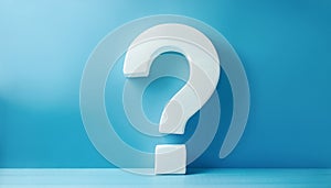 Question mark on blue background. 3D rendering. FAQ and QA. Problem solution