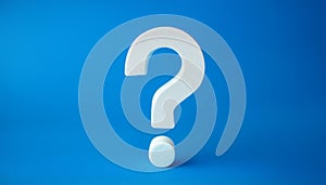 Question mark on blue background. 3D rendering. FAQ and QA. Problem solution