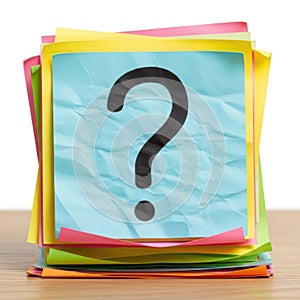 Question mark on blue post-it note