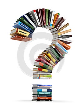 Question mark from books. Searching information or FAQ edication concept