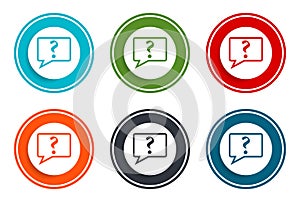 Question mark bubble icon flat vector illustration design round buttons collection 6 concept colorful frame simple circle set