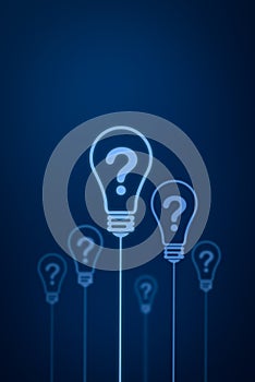 Question mark bulb solution concept on blue background