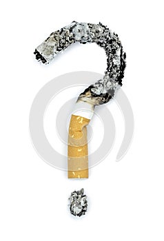 Question mark with burnt cigarettes. Conceptual image