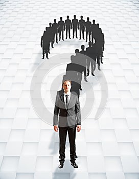 Question mark businessmen, patterned background