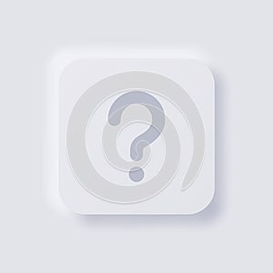 Question mark button icon, White Neumorphism soft UI Design for Web design