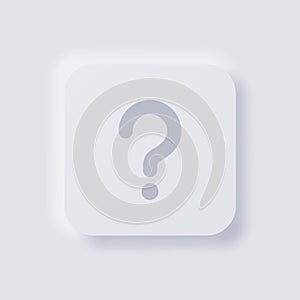 Question mark button icon, White Neumorphism soft UI Design for Web design