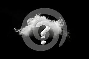 question mark from the clouds on isolated black background.