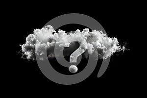question mark from the clouds on isolated black background.