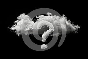 question mark from the clouds on isolated black background.