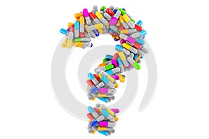 Question mark from colored capsules. 3D rendering