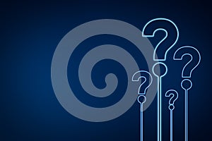 Question mark concept on blue background, digital question mark background