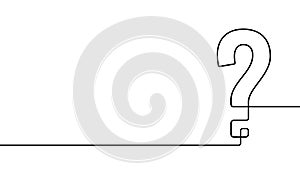 Question mark continuous one line. Hand drawn black quastion mark isolated on white background. Questionmark who, why? Hands photo