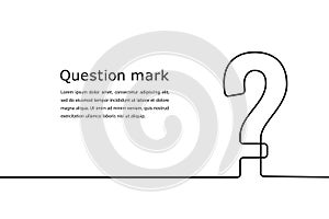 Question mark continuous one line. Hand drawn black quastion mark isolated on background. Questionmark who, why? Hands drawing