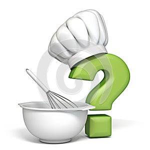 Question mark with cooking hat and bowl and egg beater 3D