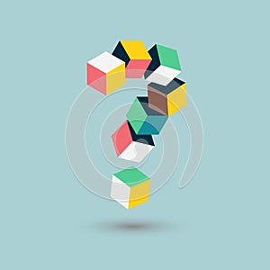Question mark cubes form, isometric doubts, vector illustration