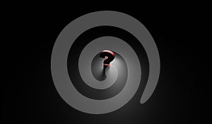 Question mark in dark room 3d render