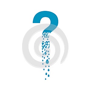 The question mark dissolves into droplets. Drops of liquid fall out as precipitation. Destruction effect. Dispersion photo