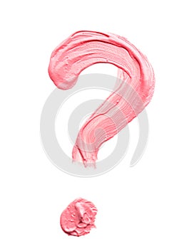 Question mark drawn with color lipstick on white background