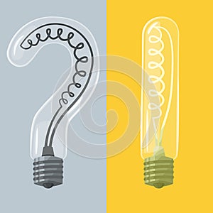 Question mark and exclamation mark lightbulbs