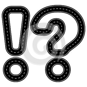 Question mark, exclamation mark road ahead infographics. Vector illustration. stock image.