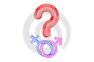 Question mark with gender female and male symbols , 3D rendering