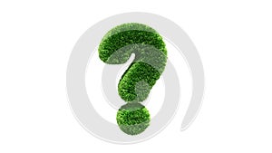 Question mark grass font isolated on white background. Concept of grassed question symbol. Metaphor for nature, conservation,