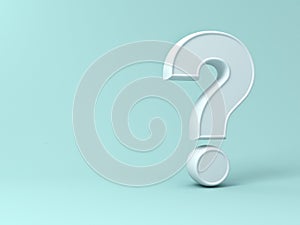 Question mark on green pastel color background with shadow and blank space