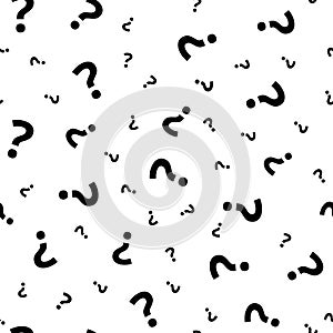 Question mark grunge seamless pattern. Query marks random vector repeat background