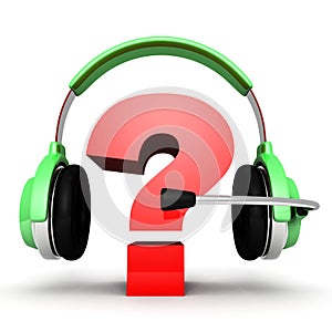 Question mark in headphones online support concept