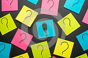 Question mark heap on table concept for confusion, question or solution