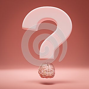 Question mark with human brain instead of dot. Concept of education, faq, question, creativity and imagination. 3D