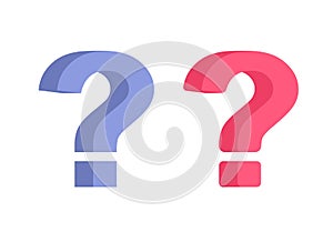 Question mark icon 3d vector for faq help or ask query inquiry red blue graphic illustration isolated cut out clip art image,