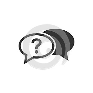 Question mark icon in flat style. Discussion speech bubble vector illustration on white isolated background. Question business co