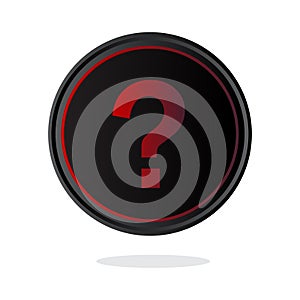 Question mark icon. Red unknown symbol. FAQ emblem. Vector graphic button.