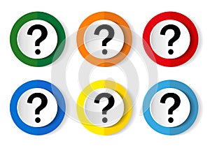 Question mark icon set, flat design vector illustration in 6 colors options for webdesign and mobile applications