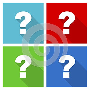 Question mark icon set, flat design vector illustration in eps 10 for webdesign and mobile applications in four color options