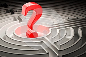 Question mark inside labyrinth maze, 3D