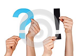 A question mark and an interrogation mark