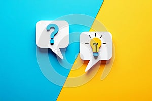 Question mark and light bulb in speech bubbles idea