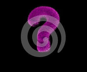 Question mark of ludicrous stylish pink pilose font isolated on black, ludicrous concept 3D illustration of symbols