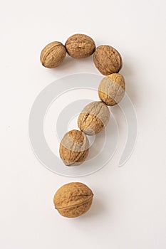 a question mark made of walnuts. The concept of frequently asked questions