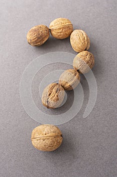 a question mark made of walnuts. The concept of frequently asked questions