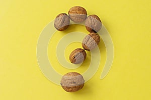 a question mark made of walnuts. The concept of frequently asked questions