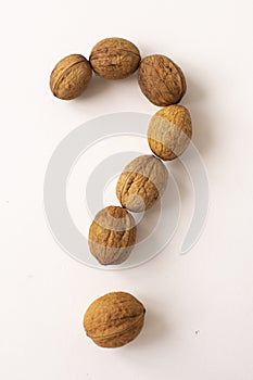 a question mark made of walnuts. The concept of frequently asked questions