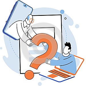 Question mark, obtaining information of interest. FAQ help. Problem and solution concept metaphor. Choice or answer