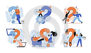 Question mark, obtaining information of interest. FAQ help. Problem and solution concept metaphor. Choice or answer